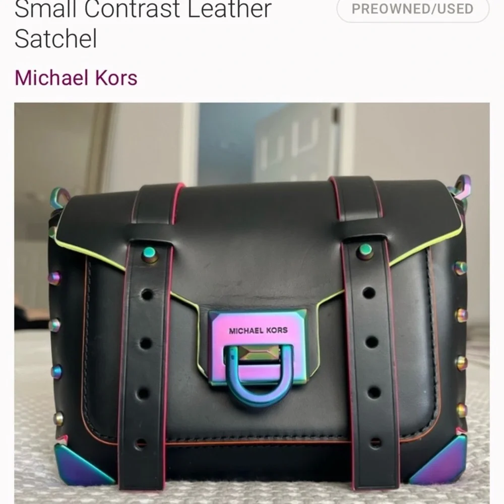 Michael Kors Manhattan Contrast-Trim Leather Satchel in Black - EUC! - Picture 4 of 6